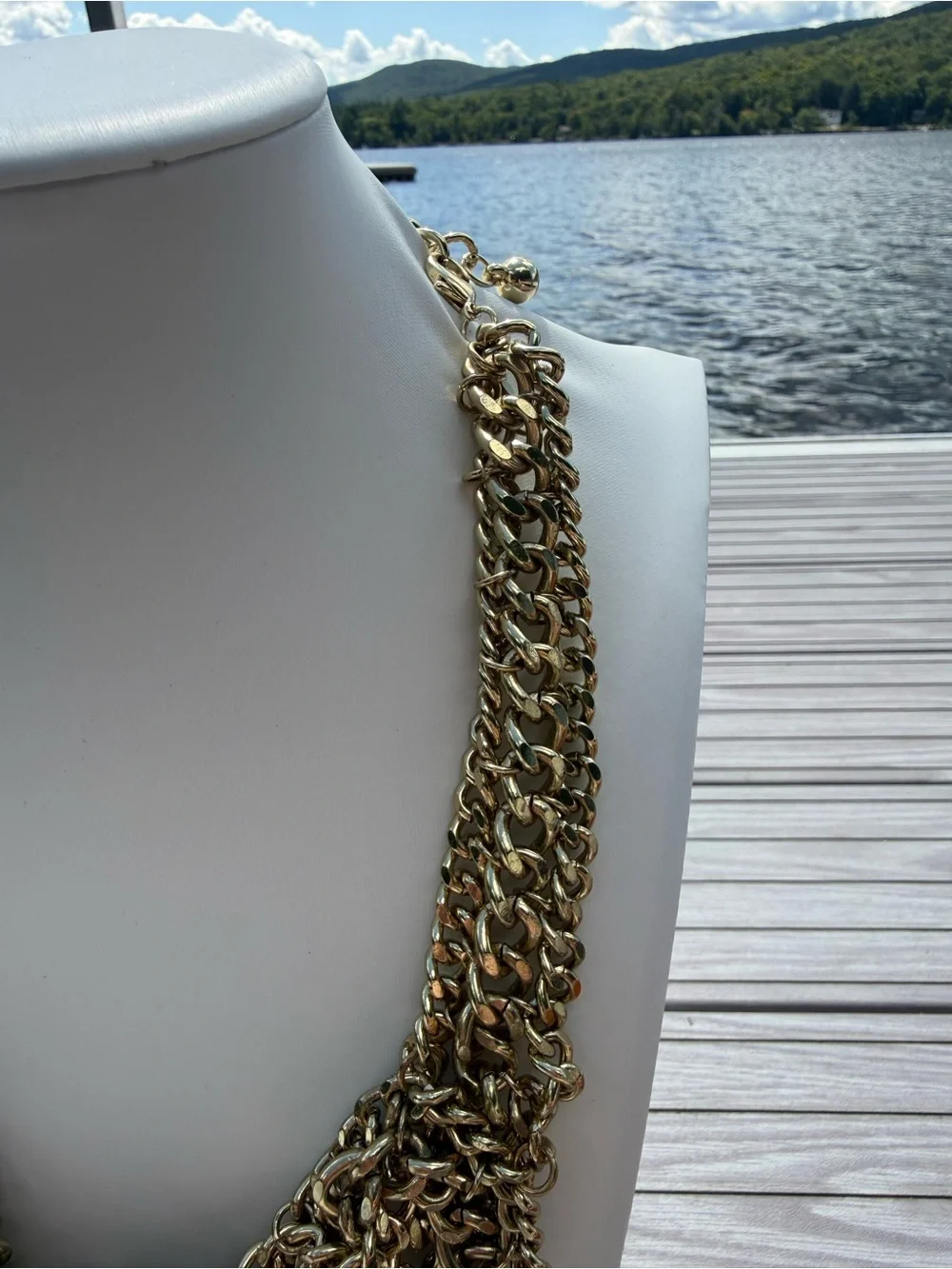 Vintage Chunky Multi-Strand Chain Statement Necklace Bib Draped Collar